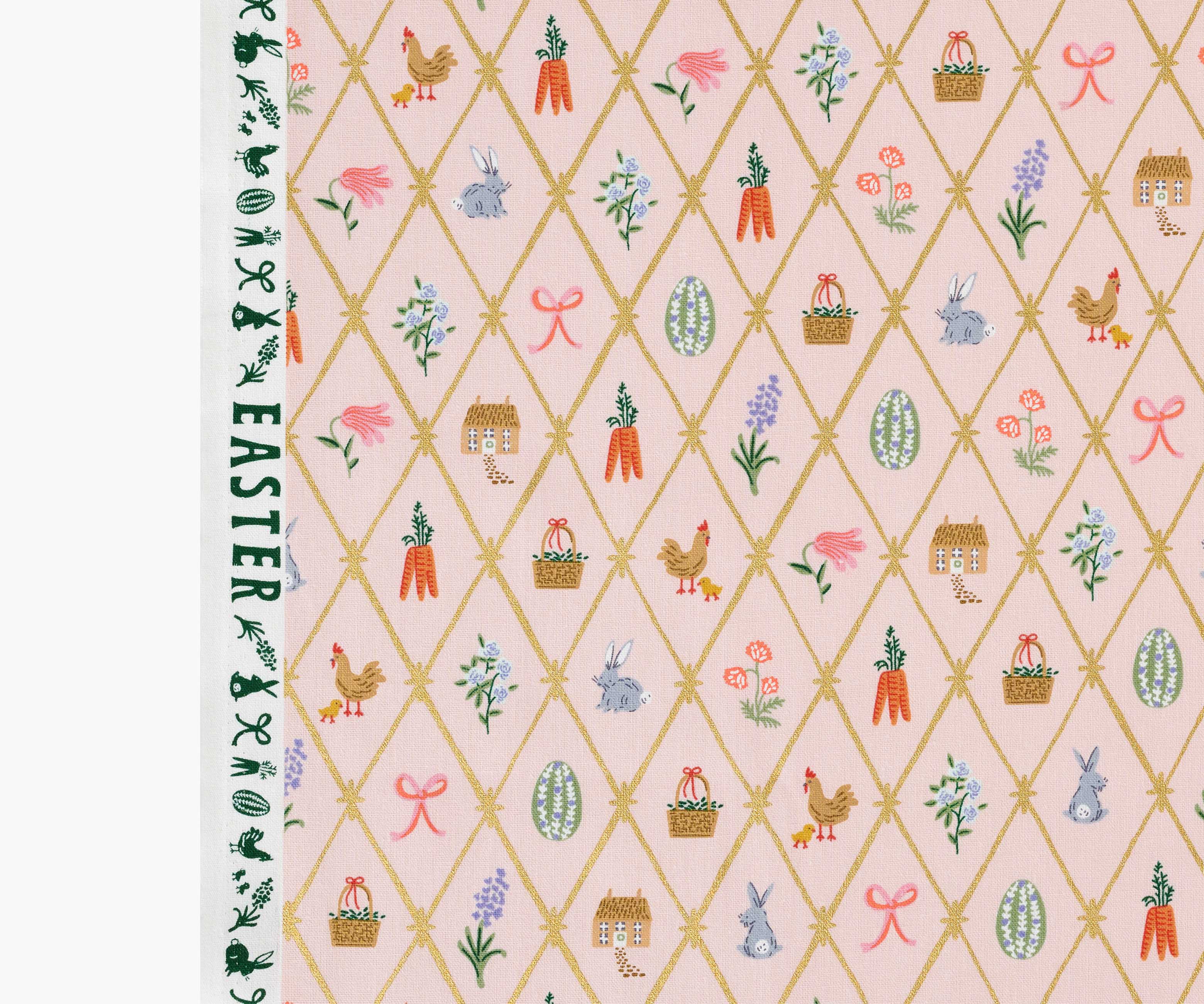 Easter Lattice Canvas Metallic Fabric - Blush